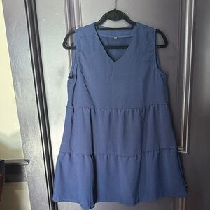 Sleeveless Navy Blue Tiered Dress